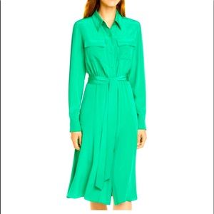 Brand New Diane Von Furstenberg DVF Green Silk Shirt Dress Size XL New W…